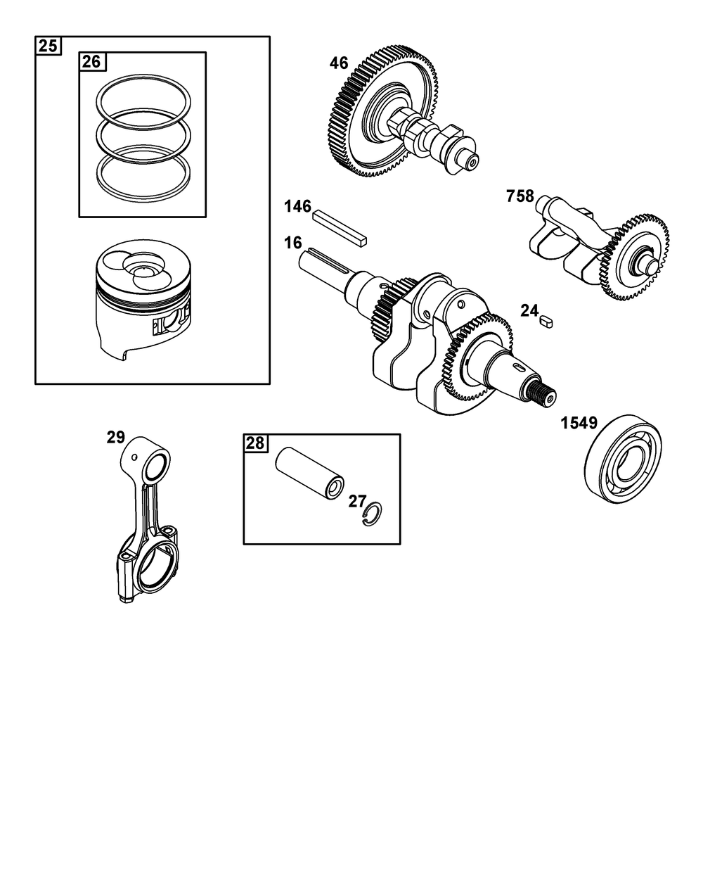 Crankshaft Group Diagram and Parts List for 261D02-0003-01 200000 - 399999 Briggs and Stratton Engine
